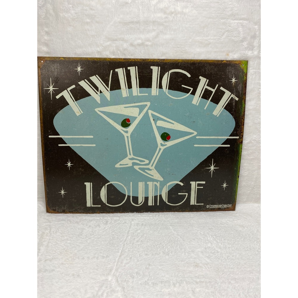 VTG Twilight Lounge Metal Tin Sign Bar Home Decor‎ Martini Glasses